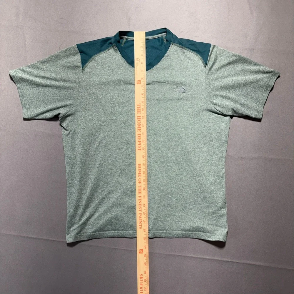 The North Face Mens Heather Gray Blue Colorblock Flash Dry V-Neck Athletic Tee L